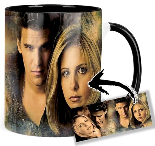 Angel & Buffy David Boreanaz Sarah Michelle Gellar B Tasse Innen & Henkel Schwarz Keramikbecher Mug von MasTazas