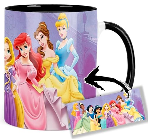 Disney Princess Belle Ariel Jasmine Pocahontas Cinderella Snow White Tasse Innen & Henkel Schwarz Keramikbecher Mug von MasTazas