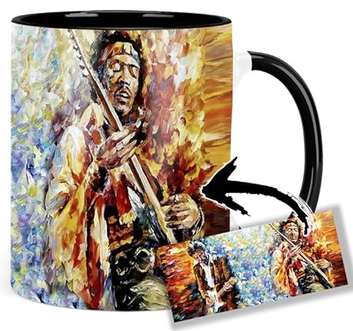 Eric Clapton & Jimi Hendrix Tasse Innen & Henkel Schwarz Keramikbecher Mug von MasTazas