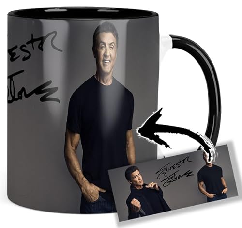 Sylvester Stallone Sly Tasse Innen & Henkel Schwarz Keramikbecher Mug von MasTazas