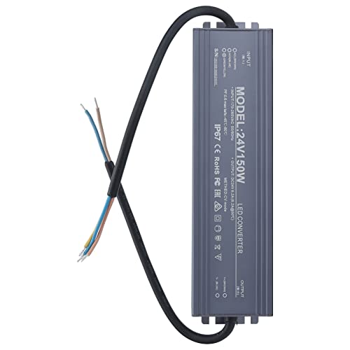 MasYosh IP67 Wasserdichte Stromversorgung, 150-W-LED-Treibertransformator-Spannungswandler AC170-265V Eingang mit Überlast-Kurzschlussschutz für LED-Lichtstreifen Kameras (24 V) von MasYosh