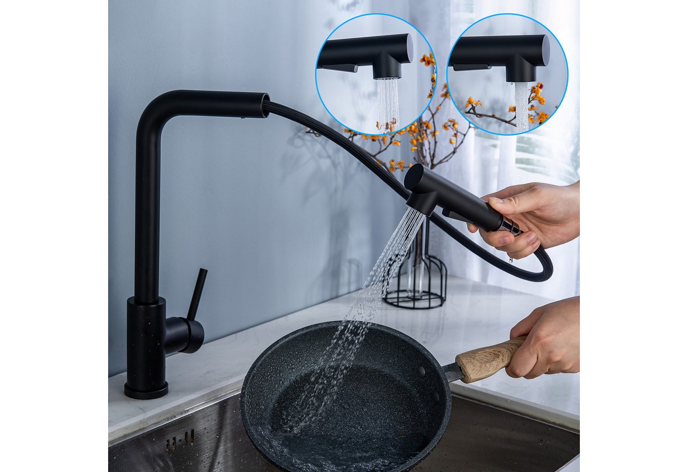 Masbekte Küchenarmatur 360° drehbar ausziehbar Edelstahl Küchenspüle Wasserhahn von Masbekte