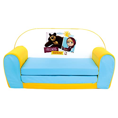 Mascha und der Bär Kindersofa, ausklappbares Schlafsofa für das Kinderzimmer (Kindercouch ausziehbar, ab einem Alter von 18 Monaten geeignet, Transport-Maße: 78 x 42 x 36 cm), Mehrfarbig von Mascha und der Bär