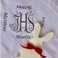 Personalisierte Oster-Weihdecke Mit Ihs-stickerei in Silbergrau - 50x50 cm Baumwolle Fleischweihe Decke Namen von MaschenmitHerz