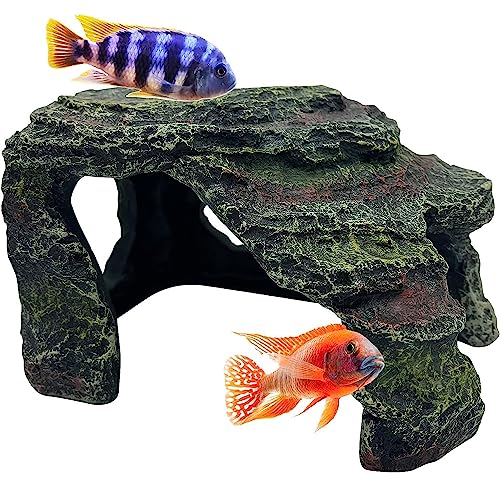 Aquarium Polyresin Aquatic Grey Slate Rock Plattform Cave Hide | Fish Tank Swim Through Ornament | Reptile Hideaway Dekoration von Mascot Pets