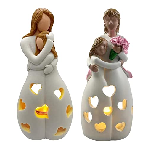 Mutter Tochter Kerzenhalter Blumenstrauß Kerzenhalter Kerzenhalter Statue Geschenke Für Mama Mit Flackernder LED-Kerze, Handbemalter Kerzenhalter Zum Muttertag, Mutter-Tochter-Kerzenhalter-Figur von Maseaxi