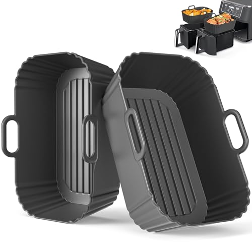 Airfryer Silikonform 2 Stück für Ninja Dual Zone AF400EU/EUCP AF200EU, COSORI, Juskys, Russell Hobbs, Silikoneinsatz für Heißluftfritteuse 7.6L 8L 8.5L 9L 9.5L, Wiederverwendbares Silikon Zubehör von Masgarlan