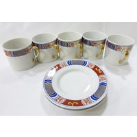 Fitz Und Floyd Nishik Tee Espresso Kaffeetasse 5Er Set Tasse 2 Teller Vintage 1975 von MashliDesign