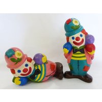 Jahrgang Keramik Clown Figur Home Decor Satz 2 Signierte Handgemalt von MashliDesign