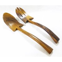 Jahrgang Teak Holz Gabel Und Löffel-Serving Set Salat in Handarbeit von MashliDesign