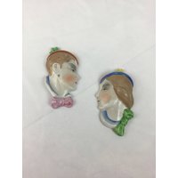 Vintage Keramik Frauen Gesicht Wand Dekor Japan 2Er Set von MashliDesign