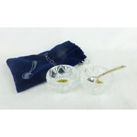 Vintage Salz Cellers Hand Aus Glas Böhmen Tschechien Satz 2 Und Löffel von MashliDesign