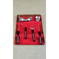 Vintage Swank Retro Mitte Jahrhundert Lucite Griff Ketteneinsatz Mann Höhle Cocktail Chrom Bar Ware Japan 4Er Set von MashliDesign