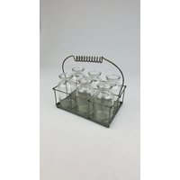 Vtg Klare Flasche Halter Tragen Rack Metall Rustikale Bauernhaus 6 Flaschen von MashliDesign