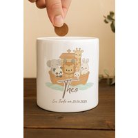 Spardose Taufe Personalisiert | Arche Noah Design Mit Name & Datum Taufgeschenk Baby Geldgeschenk Porzellan von KlecksLiebe