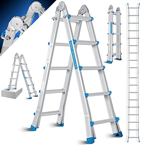 MASKO® Aluleiter Mehrzweckleiter 5,10m 4x5 Sprossen Teleskopleiter ✓ Multifunktionsleiter ✓ Aluleiter ✓ Klappleiter ✓ Anlegeleiter ✓ Bockleiter ✓ Schiebeleiter ✓ beidseitige Steh und Treppenleiter von MASKO