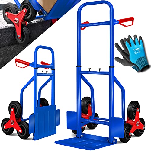 MASKO® Treppenkarre Sackkarre 200kg Transportkarre Treppensteiger Stapelkarre, klappbar Treppensackkarre Hartgummireifen | Kunststoff Griffe | Stahl Rahmen | Blau von MASKO