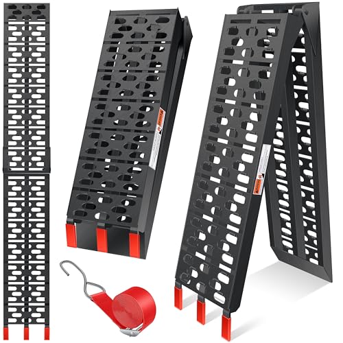 MASKO® Auffahrrampe 340kg Faltbare ALU Verladerampe Max 680kg* Pro Paar Verladeschiene Antirutsch Klappbar max. 340kg* pro Stück Motorrad ATV Quad PKW Auto Laderampe, 1x Auffahrrampe Schwarz/Rot von MASKO