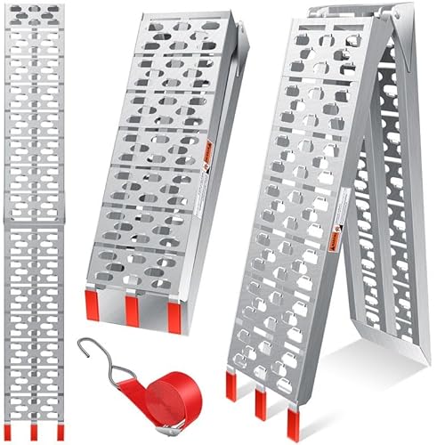 MASKO® Auffahrrampe 340kg Faltbare ALU Verladerampe Max 680kg* Pro Paar Verladeschiene Antirutsch Klappbar max. 340kg* pro Stück Motorrad ATV Quad PKW Auto Laderampe,1x Auffahrrampe Silber von MASKO