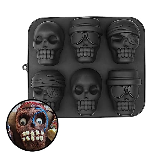 Totenkopf Motiv-Silikonform für Minicakes - 6 Figuren - Halloween, Karneval & Motto-Party von Maskworld