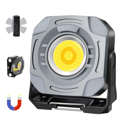 MASMEJOR 30W LED Arbeitsleuchte Akku 1500LM 4000mAh mit Magnetfuß & 7 Lichtmodi & Stufenlosem Dimmer - Tragbare Campinglampe für Stromausfall, Autoreparatur, Garage, Werkstatt, Camping, Zelt von Masmejor
