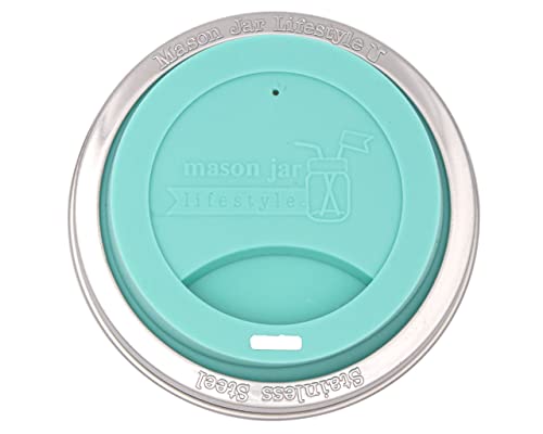 Mason Jar Lifestyle Silikon-Trinkdeckel mit rostfreien Edelstahlbändern (2 Stück, Aquamarin, breite Öffnung) von Mason Jar Lifestyle