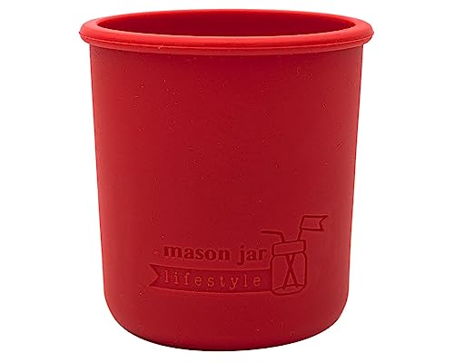 Mason Jar Lifestyle Silikonhüllen, normale Öffnung, 227 ml, zum Schutz von Ball, Kerr, gesteppten Einmachgläsern, Kirschrot, 2 Stück von Mason Jar Lifestyle