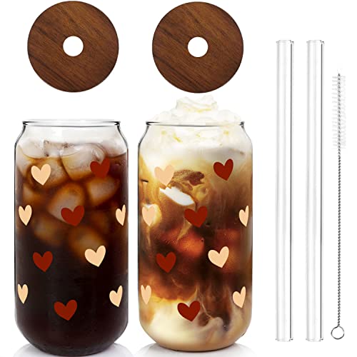 Eiskaffeetassen, Valentinstagstassen, Geschenke für Sie und Frauen, 530 ml, Herz-Glasbecher, Liebesdosenpaar, Trinkgläser, Glasbecher mit Bambusdeckel und Strohhalm, braune Herz-Canglas-Tassen – 2 Eiskaffeetassen, Valentinstagstassen, Geschenke für Sie und Frauen, 530 ml, Herz-Glasbecher, Liebesdosenpaar, Trinkgläser, Glasbecher mit Bambusdeckel und Strohhalm, braune Herz-Canglas-Tassen – 2 von Mason Life
