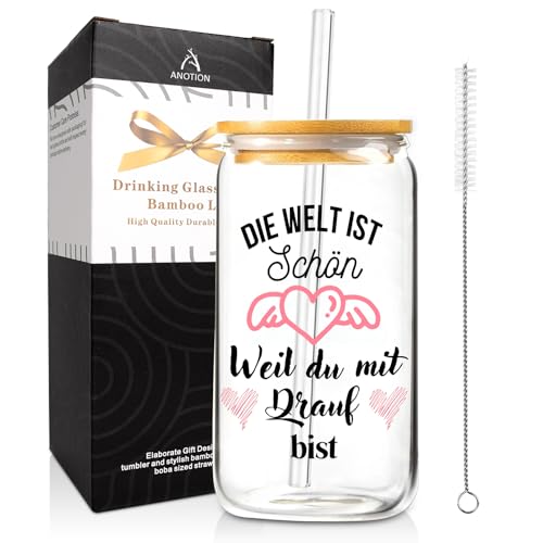 Mason Life 500ml Glas Trinkbecher mit Deckel und Strohhalm,Borosilikatglas Kaffeetassen Glas Teegläser, Cappuccino, Eiskaffee Gläser Thermogläser,Geburtstag Valentinstag Geschenke für Frauen von Mason Life