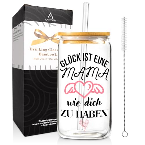 Mason Life 500ml Glas Trinkbecher mit Deckel und Strohhalm,Mama braucht Kaffee Glas Tasse,Geschenke für Mama von der Tochter,Sohn,Kinder - Geburtstagsgeschenk Geschenke für Mama,Frauen,Ehefrau,Mutter von Mason Life