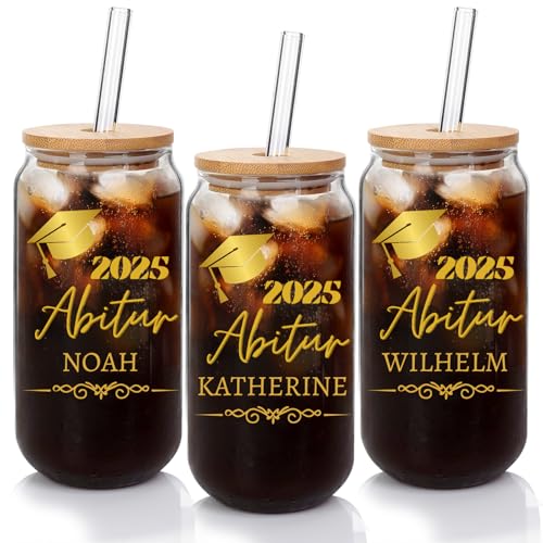 Mason Life Personalisiertes Abitur 2025 Geschenk Glas mit Name - Personalisierte Glas - Individuelles Abschlussgeschenk Gold/Weiß/Schwarz, 532 ml mit Bambusdeckel Mason Life Personalisiertes Abitur 2025 Geschenk Glas mit Name - Personalisierte Glas - Individuelles Abschlussgeschenk Gold/Weiß/Schwarz, 532 ml mit Bambusdeckel von Mason Life
