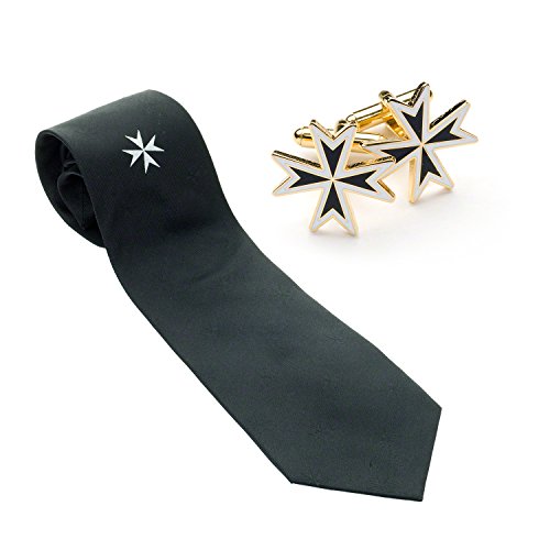 Krawatte und Manschettenknöpfe, Ritter Malta, Seide von Masonic