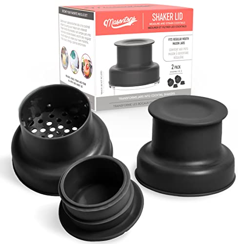 Masontops Cocktail-Shaker-Deckel - Kompatibel mit allen Regular Mouth Mason Jars - 2er-Pack mit 1oz Jigger Caps Masontops Cocktail-Shaker-Deckel - Kompatibel mit allen Regular Mouth Mason Jars - 2er-Pack mit 1oz Jigger Caps von Masontops