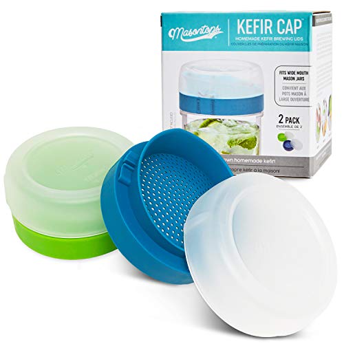 Masontops Kefir Deckel – Deckel für Einmachgläser mit breiter Öffnung – Abtropfgestell für Körner für lebende Kulturen – Starter-Set für Gärung zu Hause – 2 Stück von Masontops