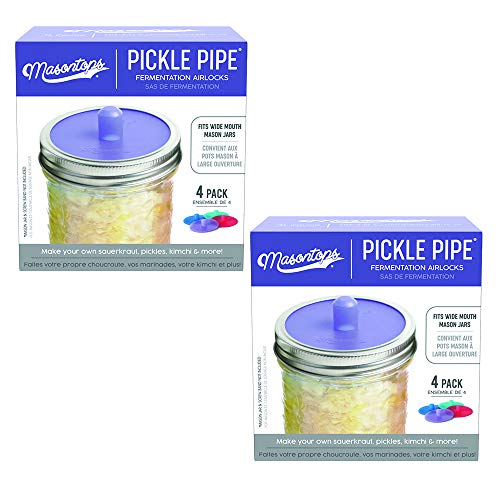 Masontops Pickle Pipes - Wasserlose Luftschleuse Fermentationsdeckel - Wide Mouth Fermentationsverschluss für Einmachgläser - Premium Silikonverschluss von Masontops