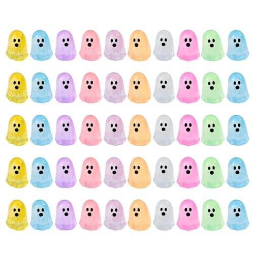 Masoog 50 PCS Harz Geist - Halloween Harz Figuren Miniatur | Leuchtende Halloween Deko Für Büro Landschaft Garten Tisch von Masoog