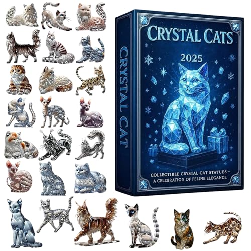Masoog Katzen Adventskalender 2025 | 24 Tage Weihnachts Countdown Spielzeug | 2D Acryl Katzen Figuren Für Wohnzimmer Haushalt Schule Wohnung Festparty von Masoog