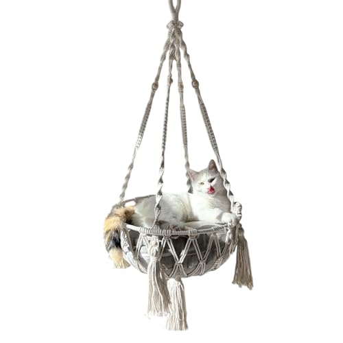 Masoog Katzen Hängematte | Boho Stil Makramee Hängesessel | Geflochtener Baumwollseil Schlafkorb Kletterplatz Schreibtisch Nachttisch Fensterbank Außenbereich Masoog Katzen Hängematte | Boho Stil Makramee Hängesessel | Geflochtener Baumwollseil Schlafkorb Kletterplatz Schreibtisch Nachttisch Fensterbank Außenbereich von Masoog