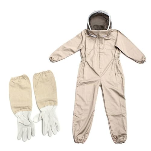 Masoog Professioneller Bienenanzug | Belüfteter Ganzkörper-Imkeranzug Mit Lederhandschuhen, Schutzanzug | Ganzkörper Imkerkleidung Imkerausrüstung - Kaffeefarbe von Masoog