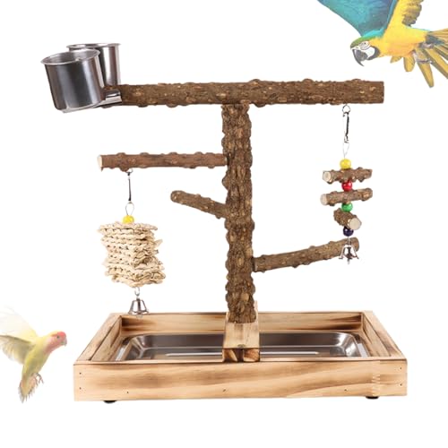 Masoog Vogelständer,Sittich Spielplatz mit Futterbechern - Holz Spielzeuge Mit Sitzstangen Zum Training Für Kanarienvögel Konuren Unzertrennliche Und Wellensittiche Zum Spielen von Masoog