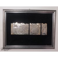 Judaica Wand-Dekor Versilberte Jerusalem Wände Geteilt Design Versilberter Samt Hintergrund von Masoret