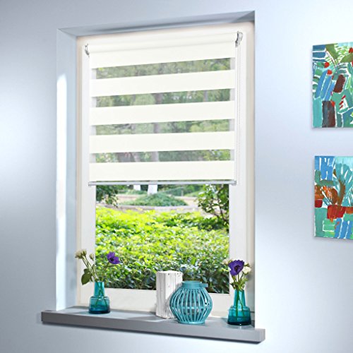 Doppelrollo nach Maß, Maßanfertigung Klemmfix nach Maß zum klemmen ohne bohren klemm Duo Rollo Rollo nach Maß, für Fenster und Türen, Klemmfix ohne Bohren (120cm Höhe x 65cm Breite / Weiß) von Mass-Gardinen-Shop