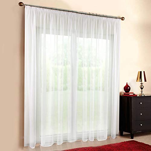 Maßgeschneiderte weiße Voile Store Gardine, Vorhang nach Maß, inklusive Blei und Kräuselband (Universalband), Höhe 90 – 295 cm(110cm Höhe x 300 cm Breite) von Mass-Gardinen-Shop