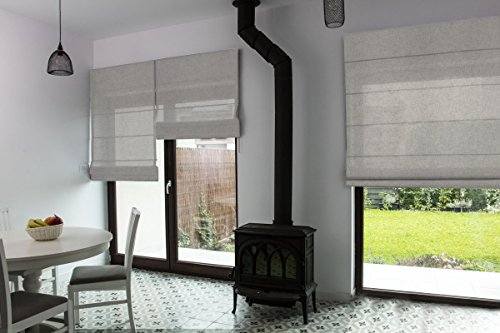 Raffrollo nach Maß, hochqualitative Wertarbeit, alle Größen verfügbar, für Fenster und Türen, Maßanfertigung, Befestigung durch Schrauben an Wand oder Decke (200cm Höhe x 230cm Breite / Stone) von Mass-Gardinen-Shop