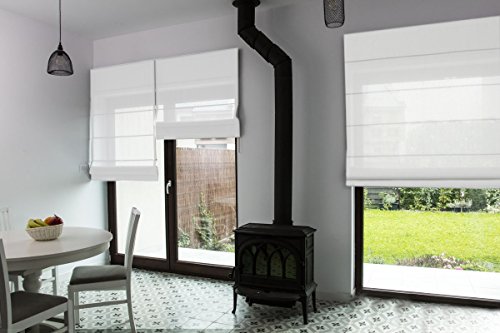 Raffrollo nach Maß, hochqualitative Wertarbeit, alle Größen verfügbar, für Fenster und Türen, Maßanfertigung, Befestigung durch Schrauben an Wand oder Decke (220cm Höhe x 85cm Breite / Weiß) von Mass-Gardinen-Shop