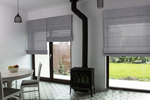 Raffrollo nach Maß, hochqualitative Wertarbeit, alle Größen verfügbar, für Fenster und Türen, Maßanfertigung, Befestigung durch Schrauben an Wand oder Decke (240cm Höhe x 120cm Breite / Grau) von Mass-Gardinen-Shop