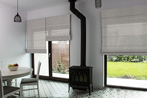 Raffrollo nach Maß, hochqualitative Wertarbeit, alle Größen verfügbar, für Fenster und Türen, Maßanfertigung, Befestigung durch Schrauben an Wand oder Decke (240cm Höhe x 185cm Breite / Dunkel Beige) von Mass-Gardinen-Shop