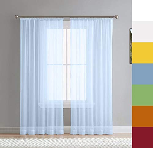 Voile Gardine nach Maß, Halbtransparent, Kräuselband, Vorhang nach Maß, Store Webstore (Blau, 115x145cm /HxB) von Mass-Gardinen-Shop