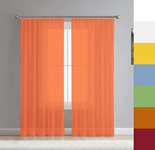 Voile Gardine nach Maß, Halbtransparent, Kräuselband, Vorhang nach Maß, Store Webstore (Orange, 155x145cm /HxB) von Mass-Gardinen-Shop