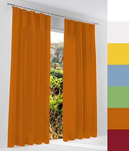 Voile Gardine nach Maß, Kräuselband, Halbtransparent, Vorhang nach Maß, Store Webstore (Orange, 115x145cm /HxB) von Mass-Gardinen-Shop